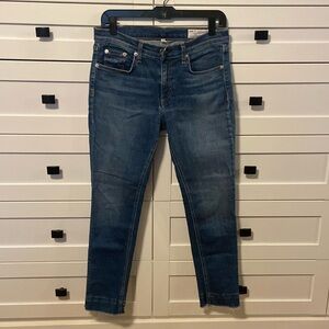 Rag & Bone blue denim skinny ankle jean excellent cond size 28 raw hem